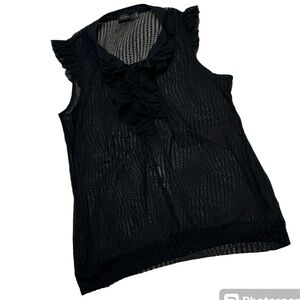 Vintage Top 90’s Y2K The Limited Black Dotted Sheer Ruffled Cap Sleeve